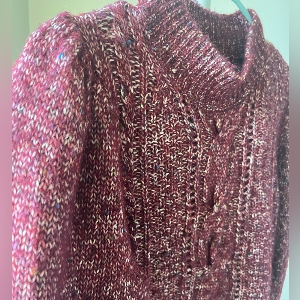 Rebecca Taylor Burgundy Cable Knit Lace Up Sweater Wool Blend Women’s Medium - Picture 2 of 6
